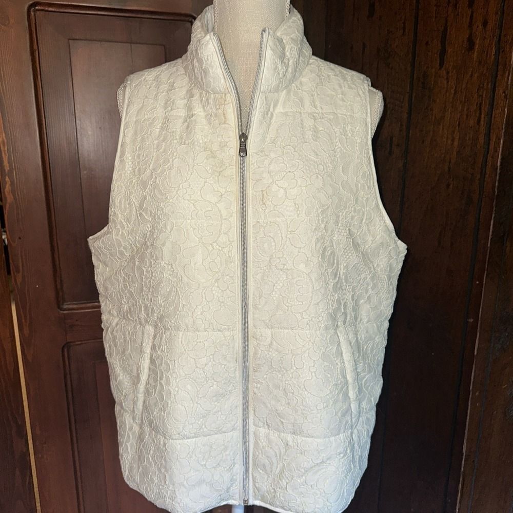 Ruby Rd. Women's Full Zip Lace Puffer Vest‎ White Size 16 EUC